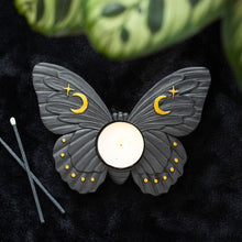 Load image into Gallery viewer, Black Moth Tealight Candle Holder Goth Homeware
