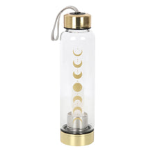 Load image into Gallery viewer, Quartz Moon Phase Witchy Glass Water Bottle