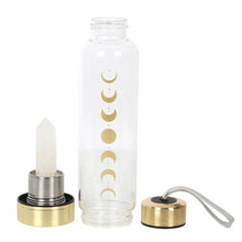 Load image into Gallery viewer, Quartz Moon Phase Witchy Glass Water Bottle
