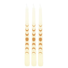 Load image into Gallery viewer, Witchy Set of 3 Off White Moon Phases Taper Dinner Candles
