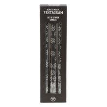 Load image into Gallery viewer, Gothic Homeware Set of 3 Black Magic Pentagram Taper Candles