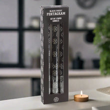 Load image into Gallery viewer, Gothic Homeware Set of 3 Black Magic Pentagram Taper Candles