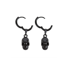 Load image into Gallery viewer, Black Gothic Stainless Steel Skull Earrings