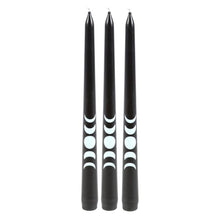 Load image into Gallery viewer, Set of 3 Black Magic Moon Phase Taper Candles