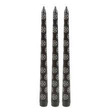 Load image into Gallery viewer, Gothic Homeware Set of 3 Black Magic Pentagram Taper Candles