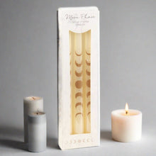 Load image into Gallery viewer, Witchy Set of 3 Off White Moon Phases Taper Dinner Candles
