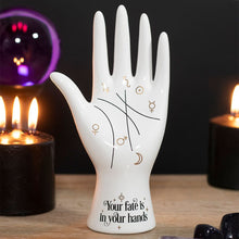 Load image into Gallery viewer, White Ceramic Palmistry Hand Ornament/ Ring Holder Witchy Decor