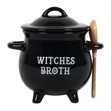 Load image into Gallery viewer, Witches Broth Cauldron Soup Bowl with Broom Spoon Goth Homeware