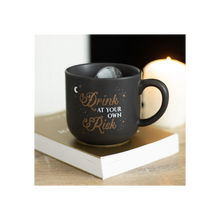 Load image into Gallery viewer, Drink At Your Own Risk Black Skull Mug Gothic Homeware