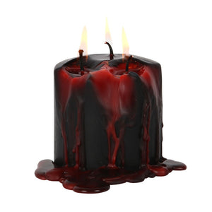 7.5cm Vampire Tears Dripping Black & Red Wax Pillar Candle - Unscented