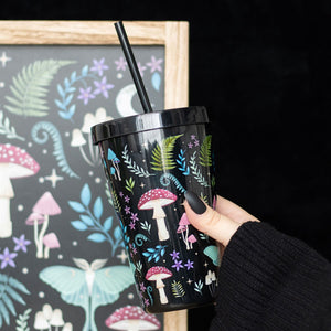 Gothic Witchy Dark Forest Print Plastic Tumbler with Straw