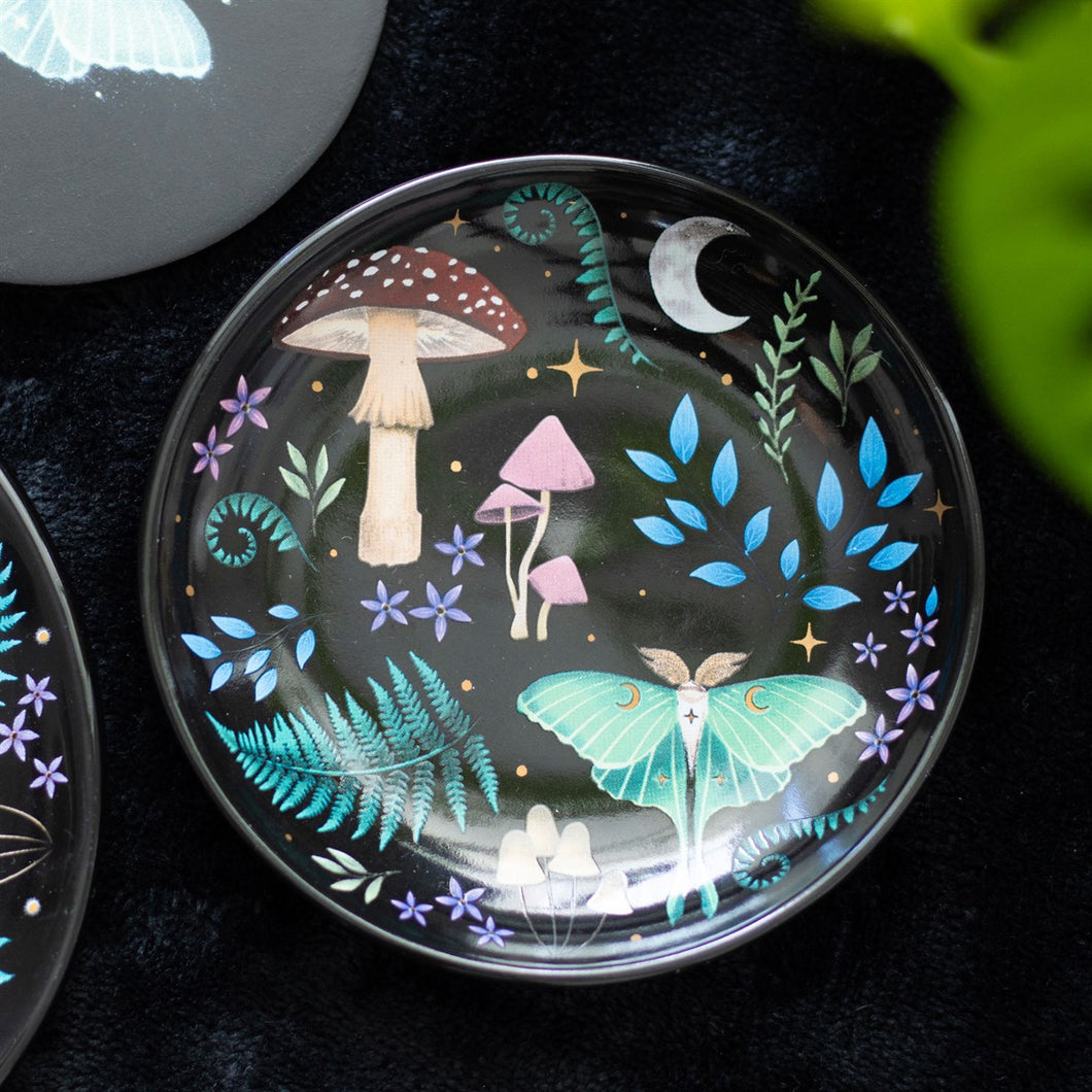 Gothic Homeware Witchy Round Moon Mushroom Dark Forest Print Trinket Dish