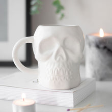 Load image into Gallery viewer, Matte White Skull Mug Goth Home Decor
