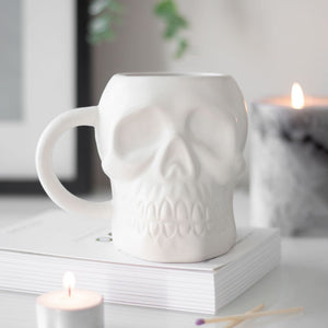 Matte White Skull Mug Goth Home Decor
