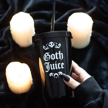 Load image into Gallery viewer, Goth Juice Plastic Black Tumbler with Straw
