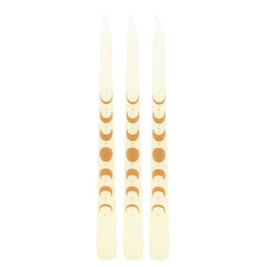 Witchy Set of 3 Off White Moon Phases Taper Dinner Candles