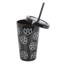 Load image into Gallery viewer, Witchy Gothic Pentagram Black Plastic Tumbler with Straw
