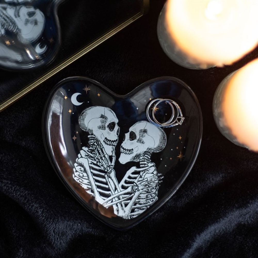 Goth Decor Skeleton Couple Black Heart Trinket Dish