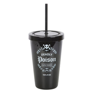 Deadly Poison Plastic Black Tumbler with Straw Gothic Homeware