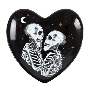 Goth Decor Skeleton Couple Black Heart Trinket Dish