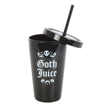 Load image into Gallery viewer, Goth Juice Plastic Black Tumbler with Straw
