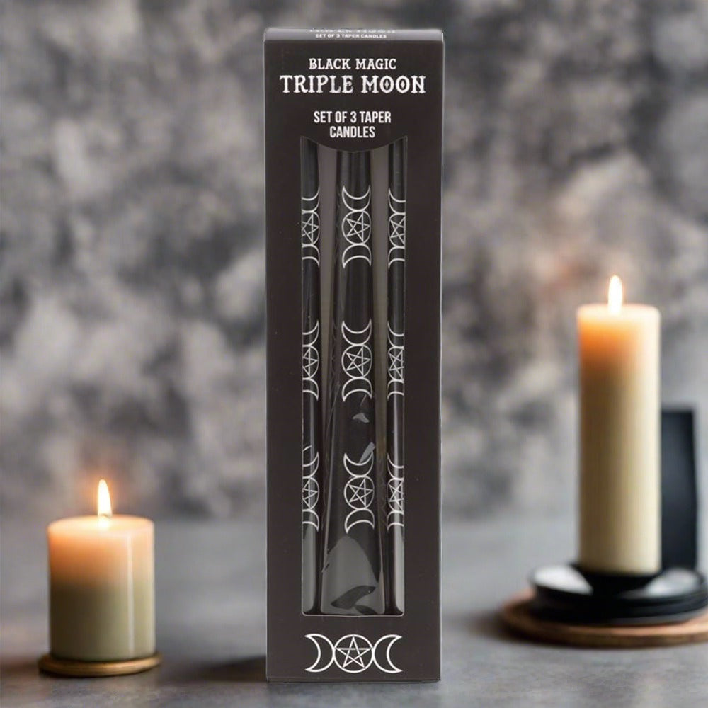 Set of 3 Black Magic Triple Moon Taper Candles