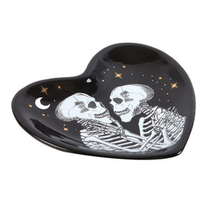 Goth Decor Skeleton Couple Black Heart Trinket Dish