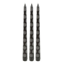 Load image into Gallery viewer, Gothic Homeware Set of 3 Black Magic Pentagram Taper Candles
