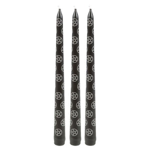 Gothic Homeware Set of 3 Black Magic Pentagram Taper Candles