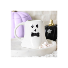 Load image into Gallery viewer, Mr Boo Ghost Shaped Mug with Bow Tie
