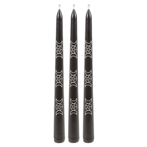 Set of 3 Black Magic Triple Moon Taper Candles