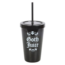 Load image into Gallery viewer, Goth Juice Plastic Black Tumbler with Straw
