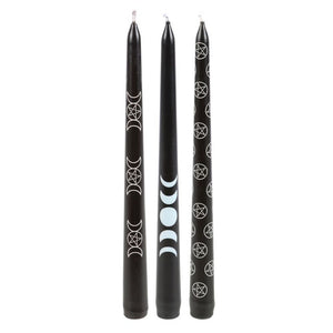 Gothic Set of 3 Black Magic Mystical Taper Candles