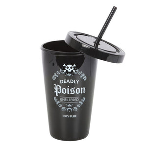 Deadly Poison Plastic Black Tumbler with Straw Gothic Homeware