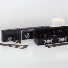 Load image into Gallery viewer, Triple Moon Wooden Sage Incense Box Set Goth Homeware
