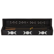 Load image into Gallery viewer, Triple Moon Wooden Sage Incense Box Set Goth Homeware
