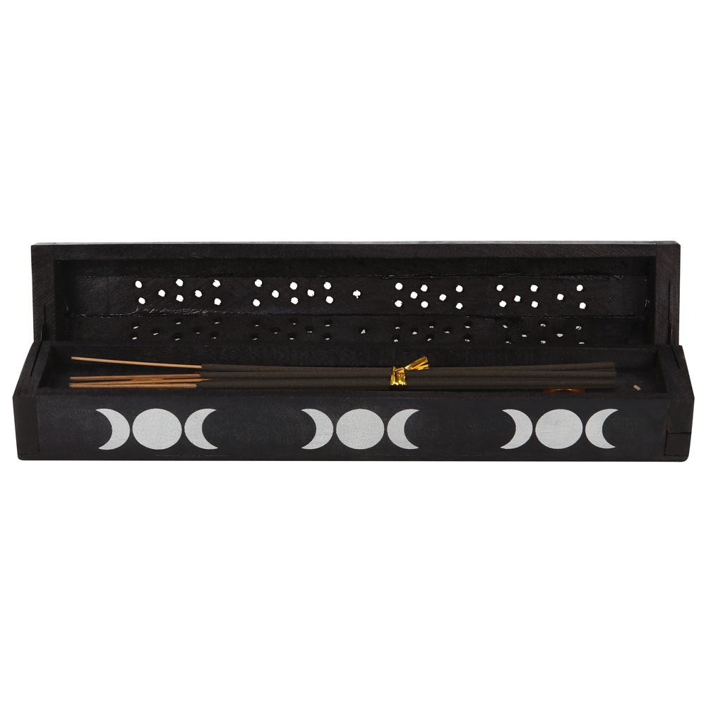 Triple Moon Wooden Sage Incense Box Set Goth Homeware