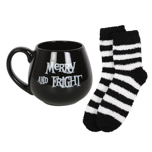 Merry and Fright Mug and Socks Set Goth Home Decor