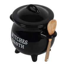 Load image into Gallery viewer, Witches Broth Cauldron Soup Bowl with Broom Spoon Goth Homeware
