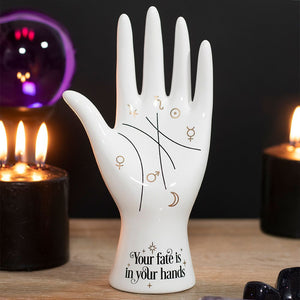 White Ceramic Palmistry Hand Ornament/ Ring Holder Witchy Decor