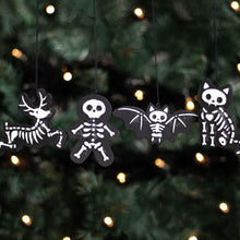 Load image into Gallery viewer, Set of 4 Black Creepy Skeleton Cookie Ornaments
