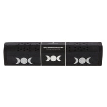 Load image into Gallery viewer, Triple Moon Wooden Sage Incense Box Set Goth Homeware
