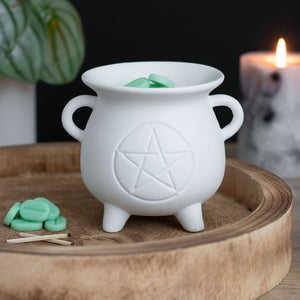 White Pentagram Cauldron Oil Burner Witchy Homeware