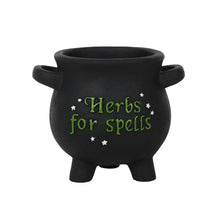 Load image into Gallery viewer, Small &#39;Herbs For Spells&#39; Cauldron Witchy Plant Pot Goth Homeware
