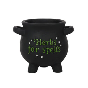 Small 'Herbs For Spells' Cauldron Witchy Plant Pot Goth Homeware