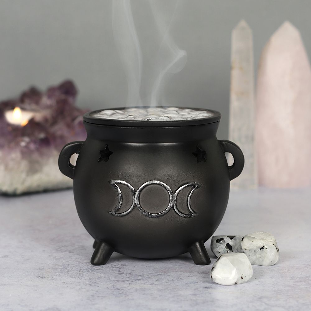 Triple Moon Cauldron Incense Cone Holder Goth Home Decor