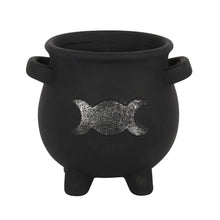 Load image into Gallery viewer, Triple Moon Cauldron Terracotta Plant Pot Goth Homeware
