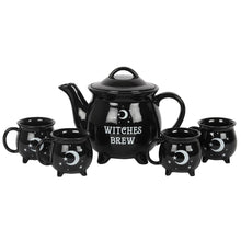 Load image into Gallery viewer, Witches Brew Ceramic Cauldron Tea Set &amp; 4 8oz Moon Mugs
