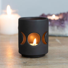 Load image into Gallery viewer, Small Black Triple Moon Cut Out Tealight Holder Goth Homeware
