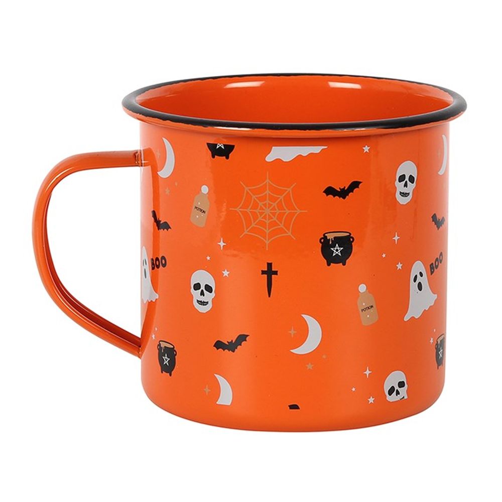 Orange Halloween Print Enamel Mug Goth Home Decor